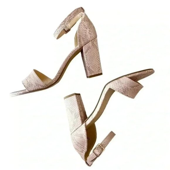Expression Block Heel Sandals Ankle Straps Pink Cream Snakeskin Size 8 - Picture 13 of 14